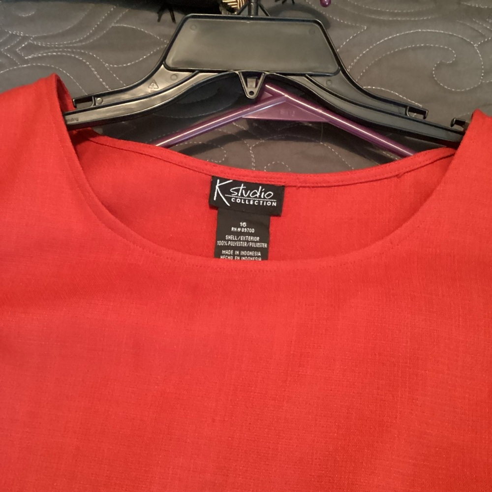 K Studio Collection ladies red pencil midi skirt with red sleeveless top, - Picture 6 of 9